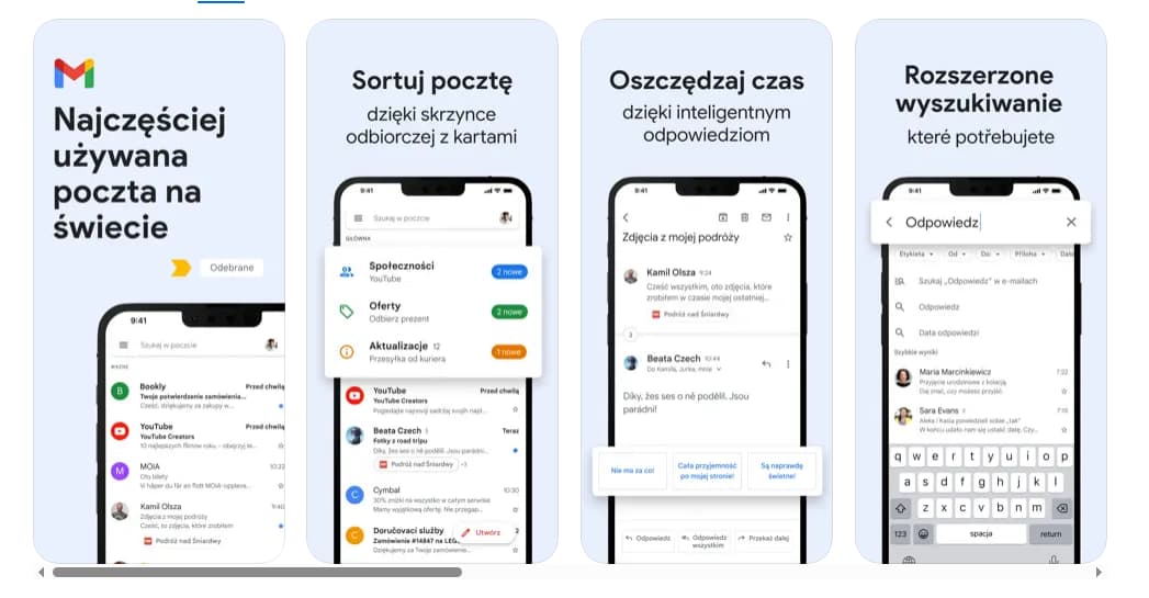 Główne funkcje aplikacji Gmail