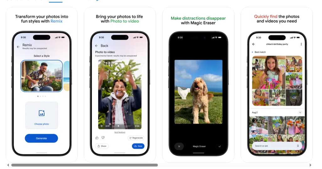 Główne funkcje Google Photos